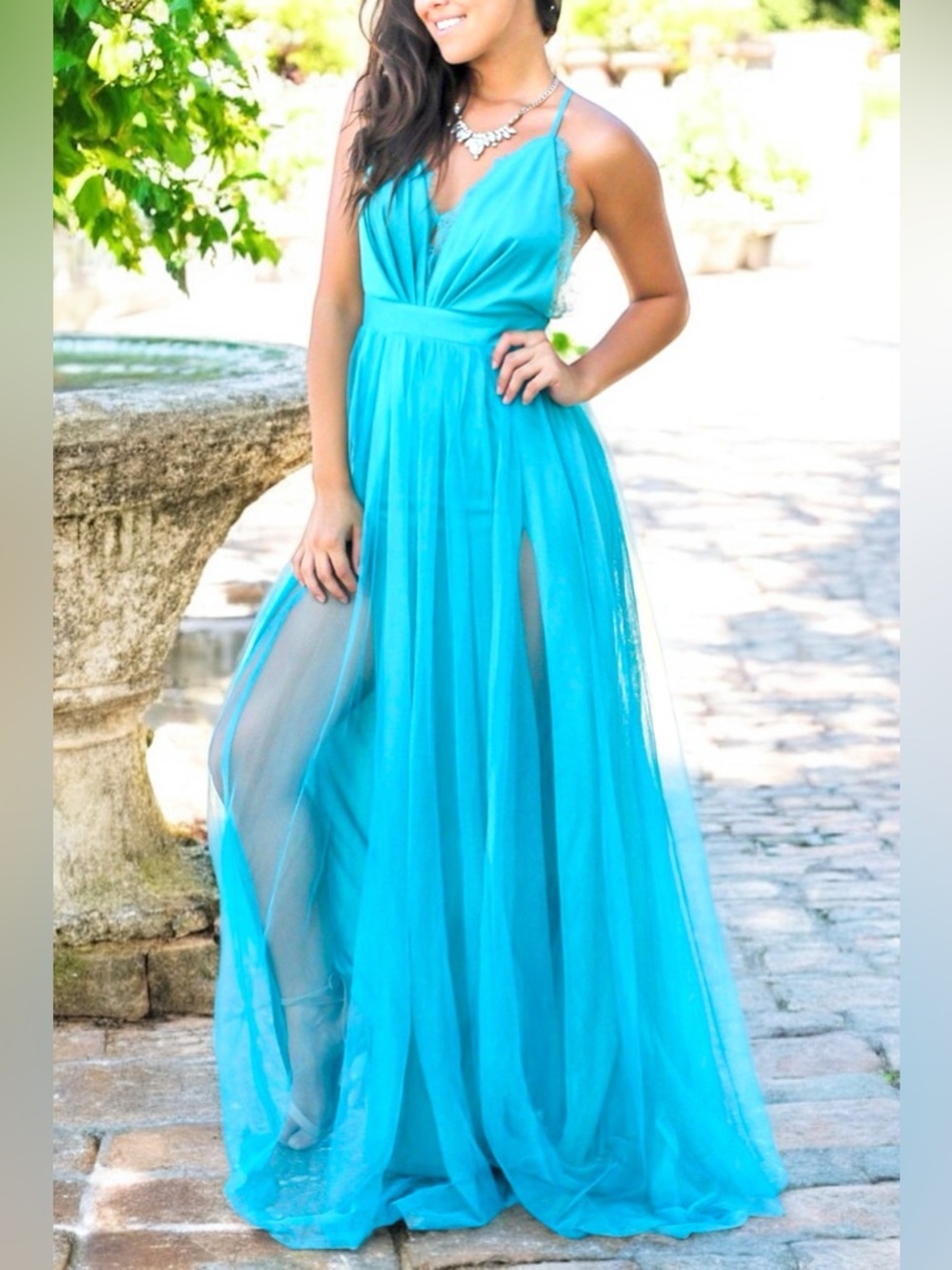 Vintage y2k teal Prom Fairy Dress Betsey Johnson Turquoise V-Neck Maxi selkie
